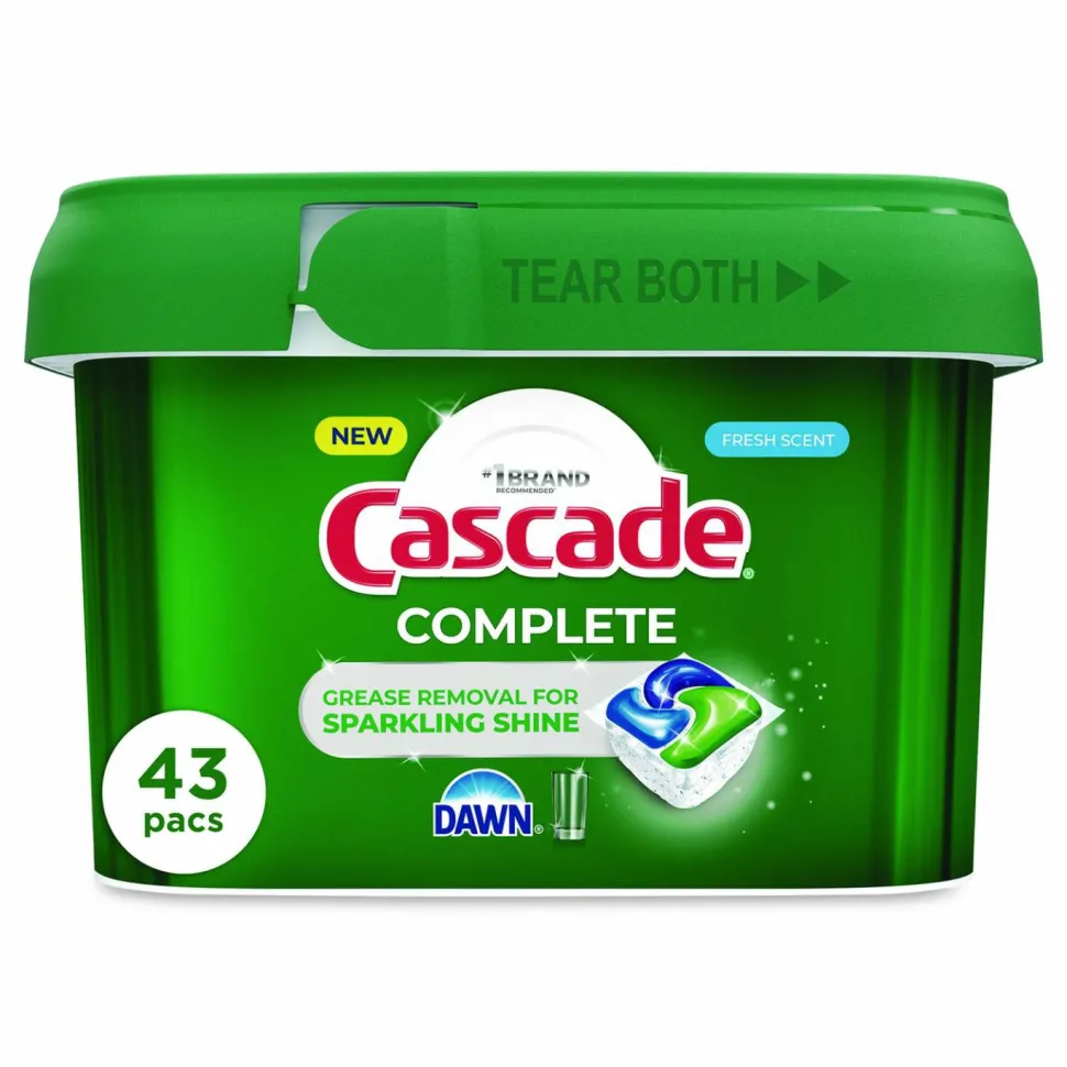 Cascade ActionPacs, Fresh Scent, 20 oz Tub, 43/Tub, 6 Tubs/Carton