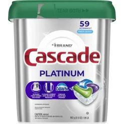 Cascade Platinum Dishwasher ActionPacs, Fresh, 1.99 Lb, Pack Of 59 Pacs