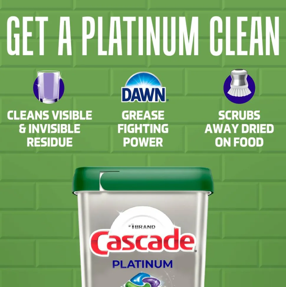 Cascade Platinum Dishwasher ActionPacs, Fresh, 1.99 Lb, Pack Of 59 Pacs
