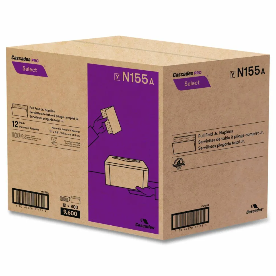 Cascades PRO Select Full Fold II Napkins, 1-Ply, 12 x 8.5, White, 800/Pack, 12 Packs/Carton