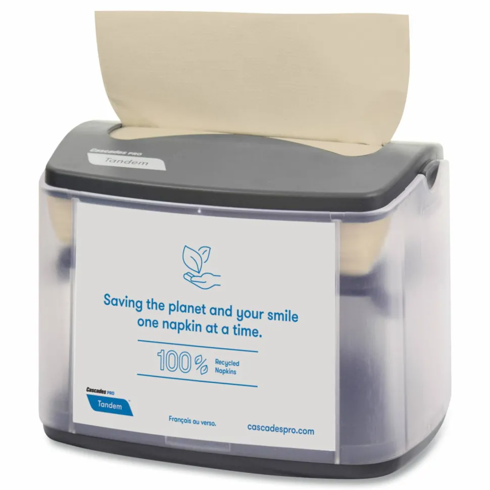 Cascades PRO Tandem Tabletop Napkin Dispenser, 6.1 x 8.16 x 6.3, Gray, 4/Carton