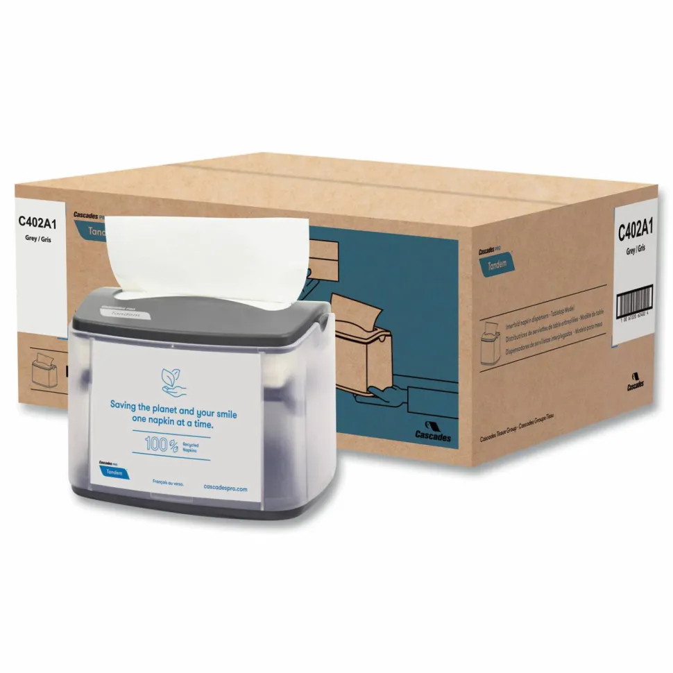 Cascades PRO Tandem Tabletop Napkin Dispenser, 6.1 x 8.16 x 6.3, Gray, 4/Carton