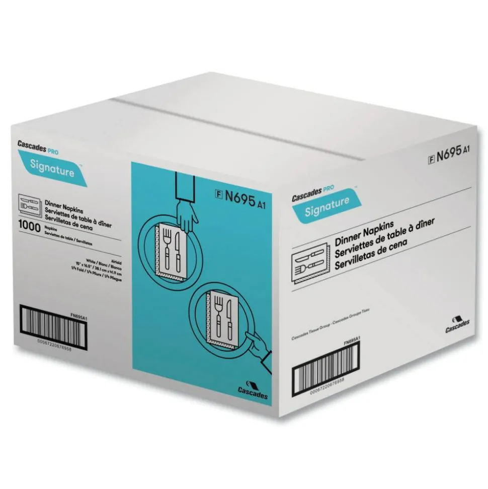 Cascades PRO Signature Airlaid Dinner Napkins/Guest Hand Towels, 1-Ply, 15 x 16.5, White, 1,000/Carton