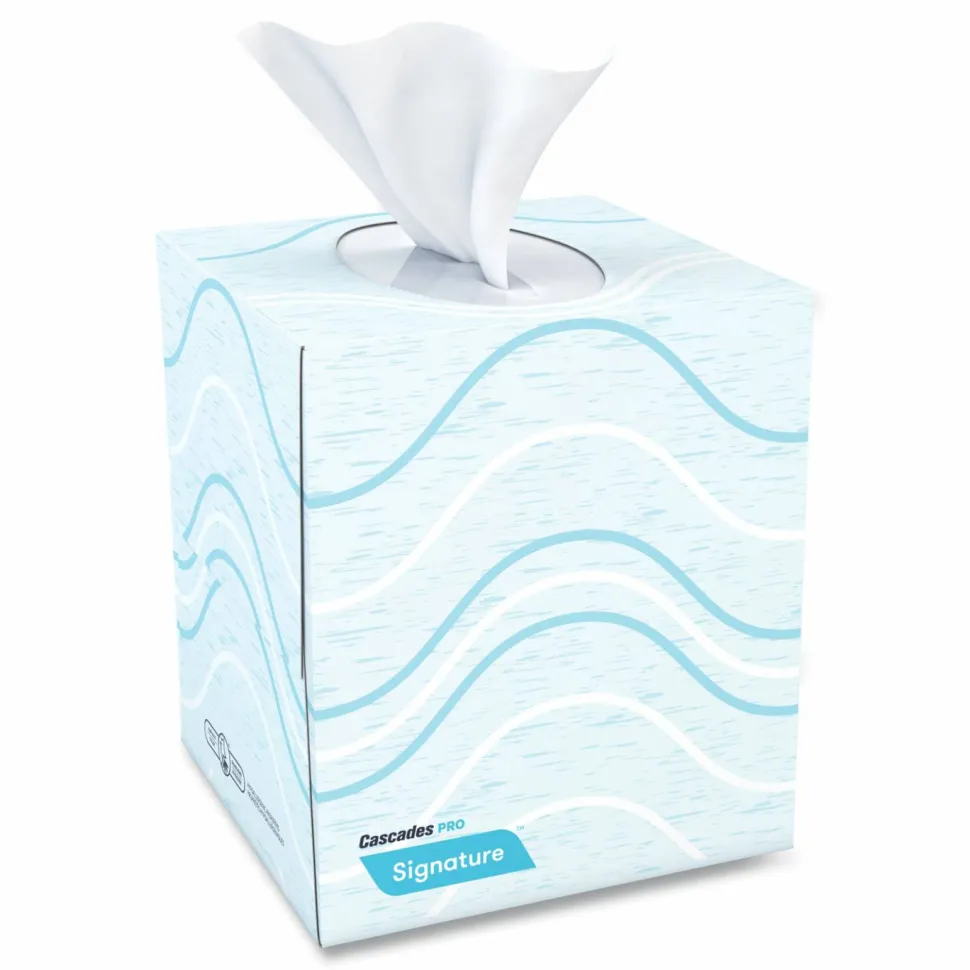 Cascades PRO Signature Facial Tissue, Cube Box, 2-Ply, White, 90 Sheets/Box, 36 Boxes/Carton