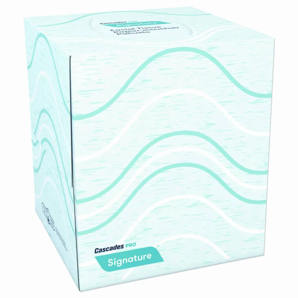 Cascades PRO Signature Facial Tissue, Cube Box, 2-Ply, White, 90 Sheets/Box, 36 Boxes/Carton
