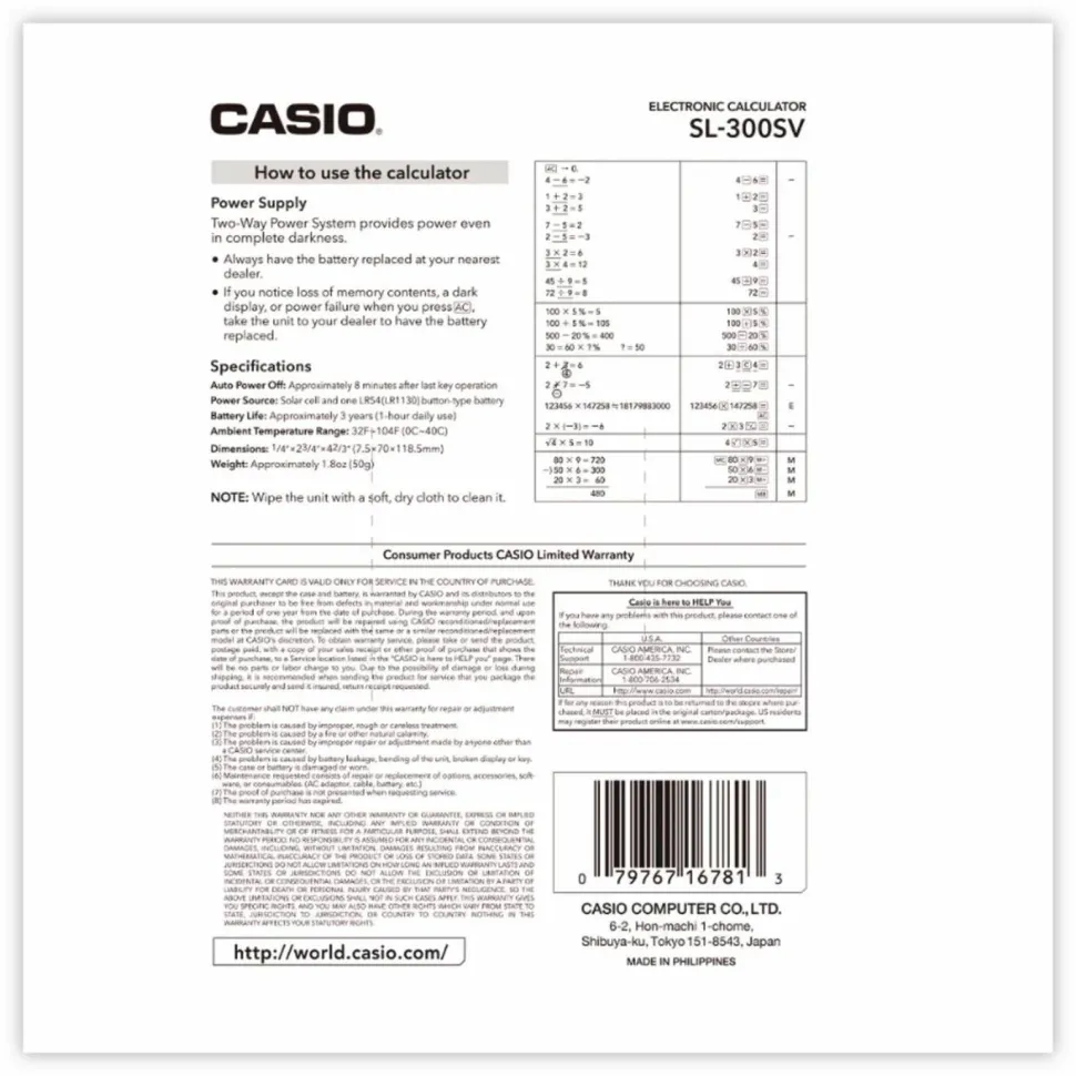 Casio SL-300SV Handheld Display Calculator