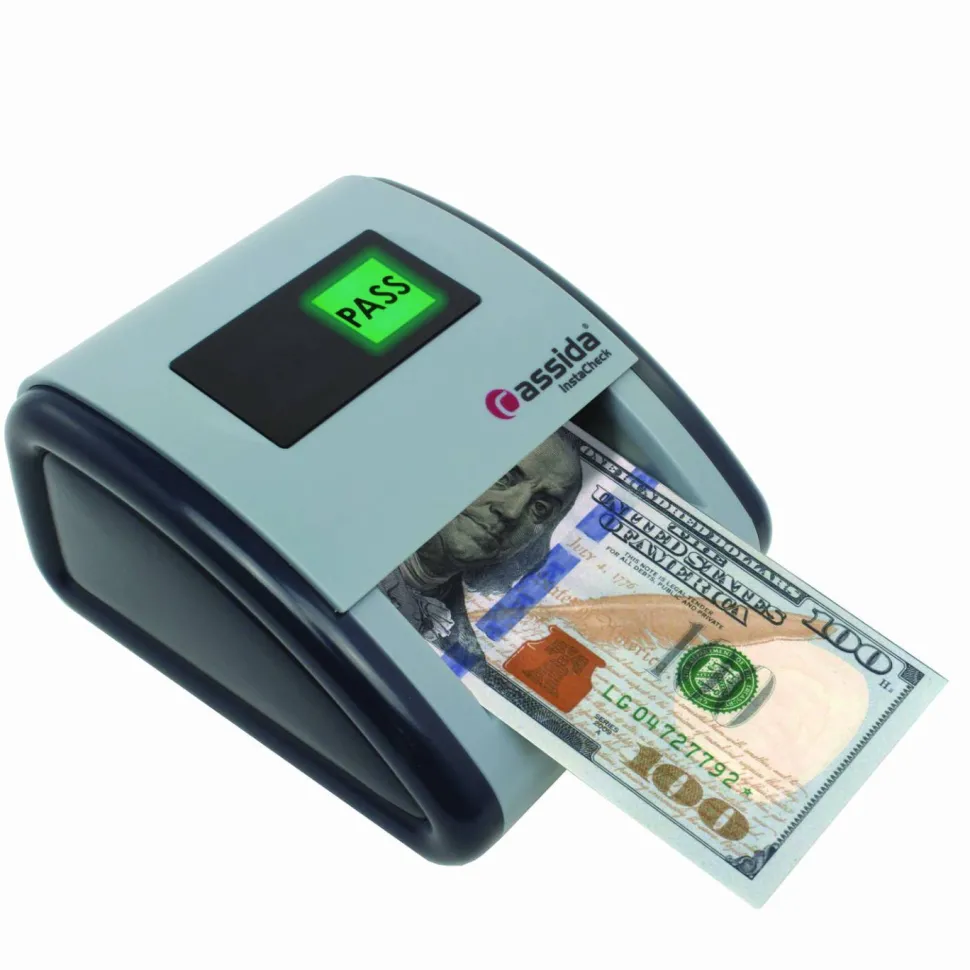 Cassida InstaCheck Counterfeit Detector for USD, 6 Detection Methods, 4.2" x 5.1" x 2.7", Gray