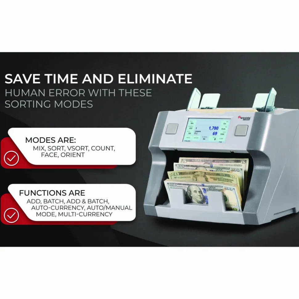 Cassida 8800R Single Pocket Discriminator, 1,200 bills/min, 9.5" x 11" x 10.4", Gray