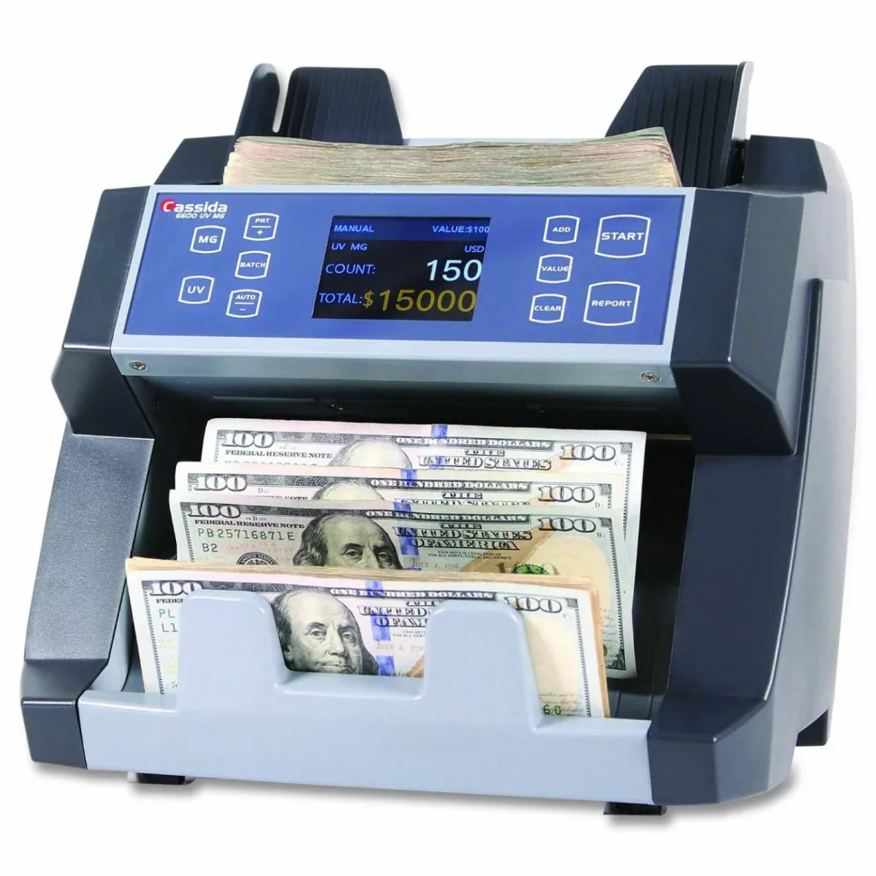 Cassida 6600 UV/MG Top Loading Bill Counter, 1,400 bills/min, 10.2" x 11" x 8.1", Gray