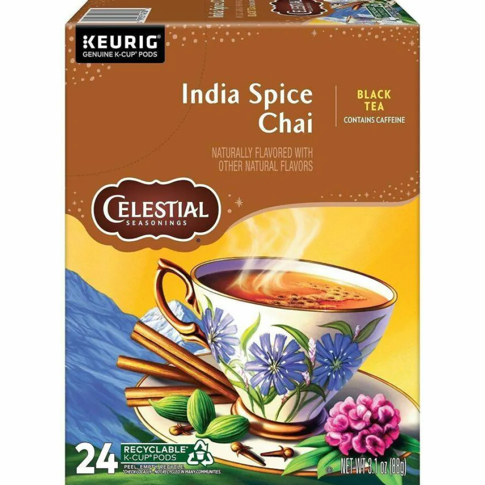 Celestial Seasonings Single-Serve K-Cup Pods, Original India Spice Chai Tea, Box Of 24