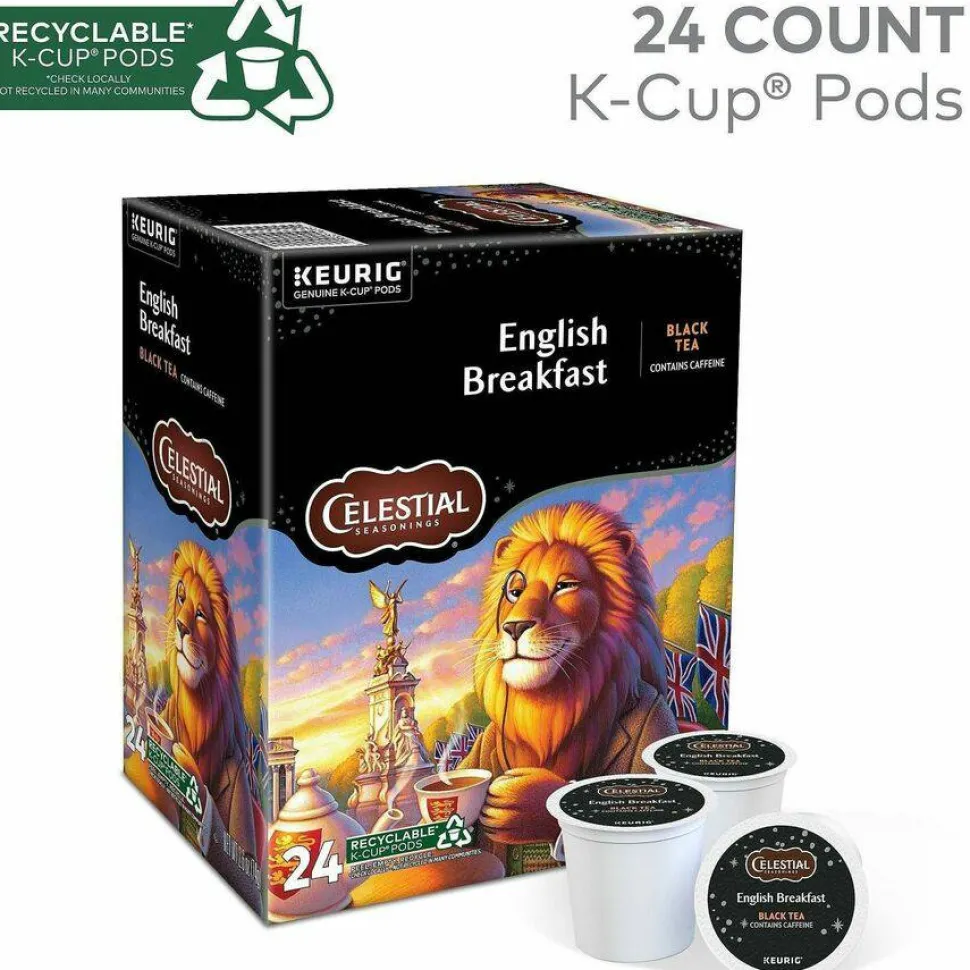 Celestial Seasonings Single-Serve K-Cup Pods, English Breakfast Tea, Box Of 24