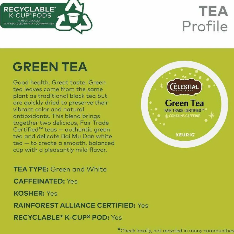 Celestial Seasonings Single-Serve K-Cup Pods, Green Tea, Box Of 24