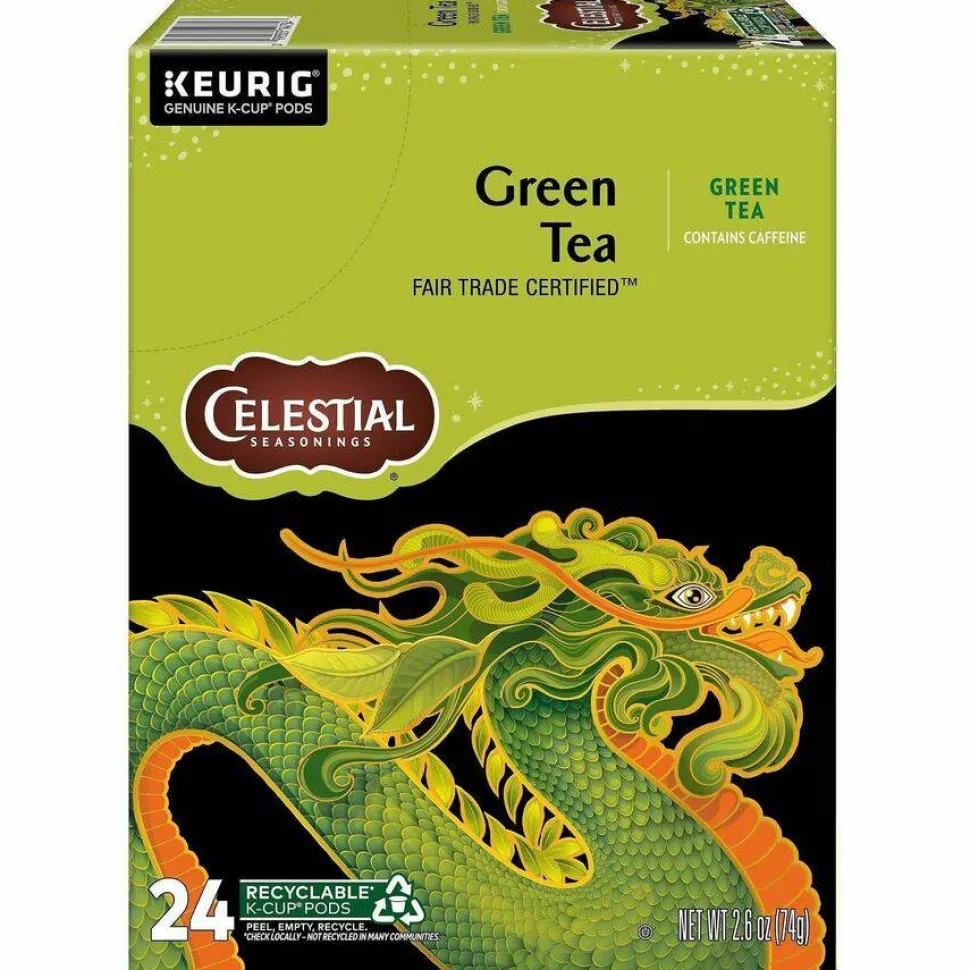 Celestial Seasonings Single-Serve K-Cup Pods, Green Tea, Box Of 24