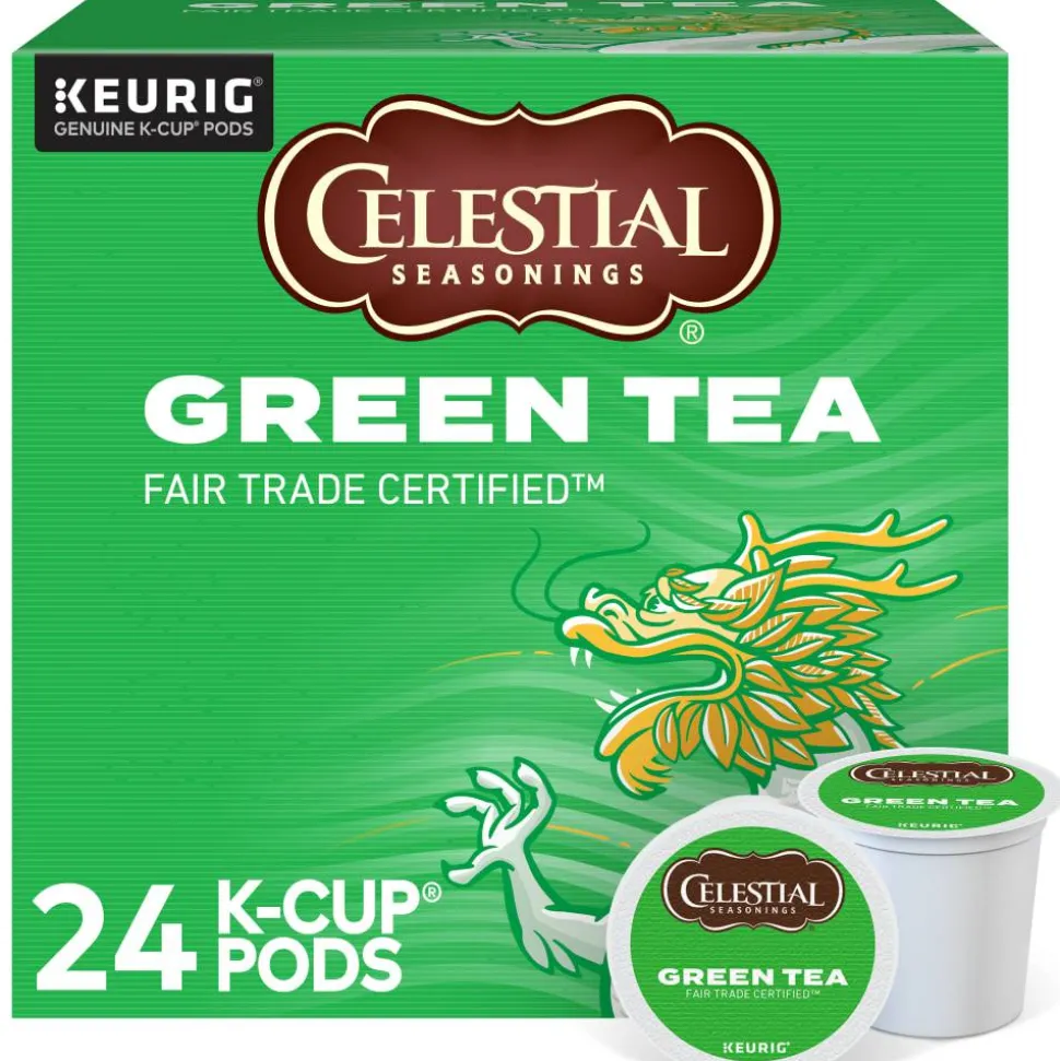 Celestial Seasonings Single-Serve K-Cup Pods, Green Tea, Box Of 24
