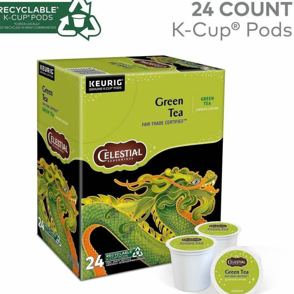 Celestial Seasonings Single-Serve K-Cup Pods, Green Tea, Box Of 24