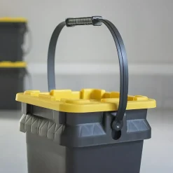 Centrex Tough Box Bucket With Lid, 5-Gallon, 13”L x 12”W x 15”H, 45% Recycled, Black/Yellow