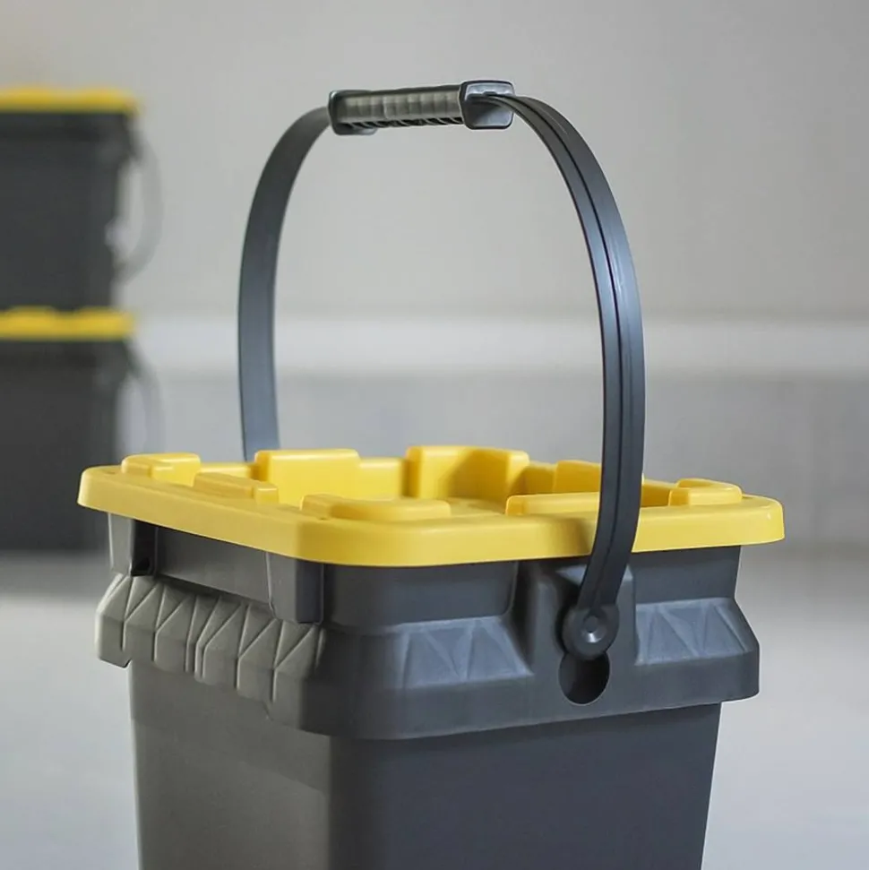 Centrex Tough Box Bucket With Lid, 5-Gallon, 13”L x 12”W x 15”H, 45% Recycled, Black/Yellow