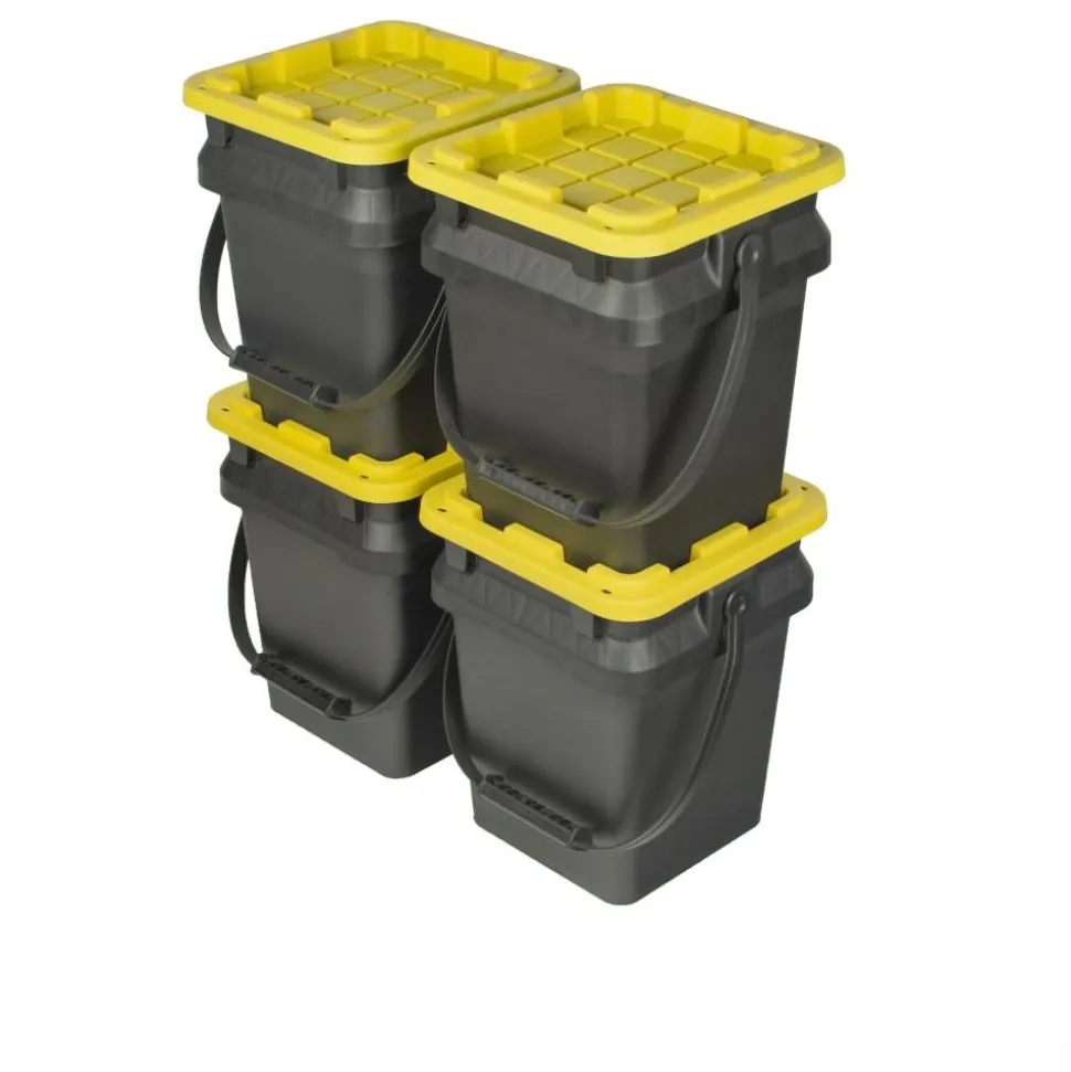 Centrex Tough Box Bucket With Lid, 5-Gallon, 13”L x 12”W x 15”H, 45% Recycled, Black/Yellow