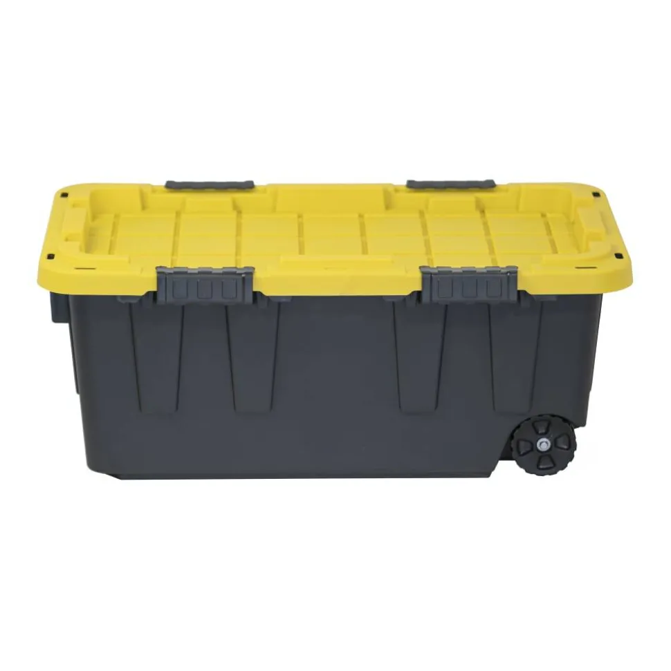 Centrex Tough Box Wheeled Footlocker Tote With Lid, 20-Gallon, 32-1/4”L x 18-1/4”W x 13-1/2”H, 45% Recycled, Black/Yellow
