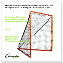 Champion Sports Backyard Lacrosse Goal and Net, 4 ft x 4 ft, 1.25