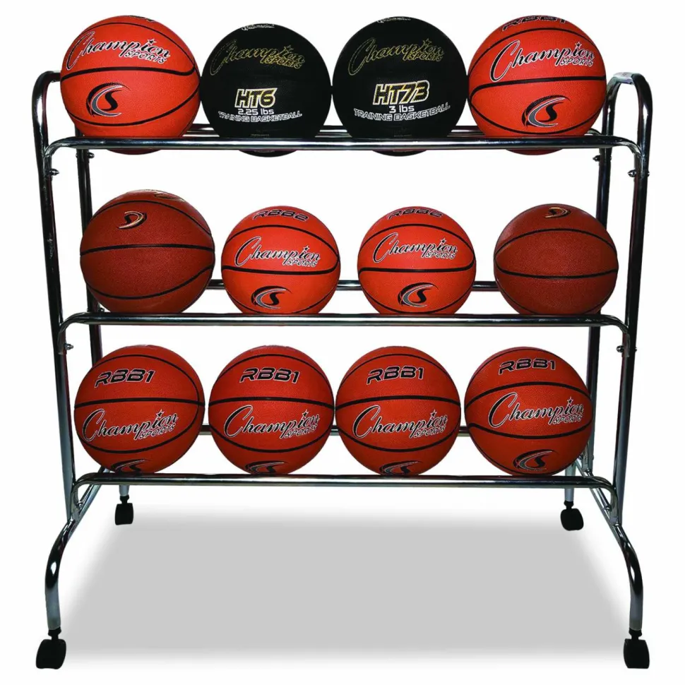 Champion Sports 12-Ball Basketball Rack, 41" x 17" x 41", Steel