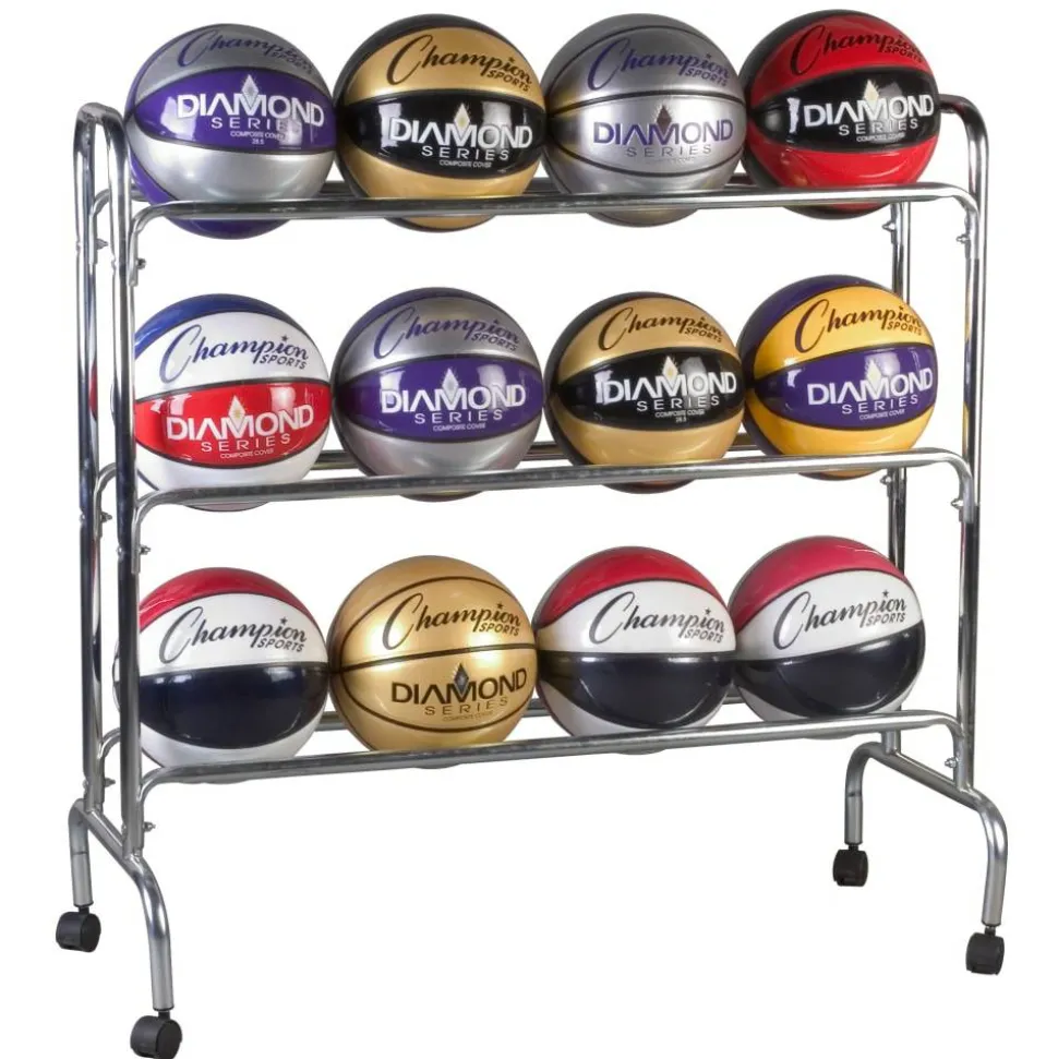 Champion Sports 12-Ball Basketball Rack, 41" x 17" x 41", Steel
