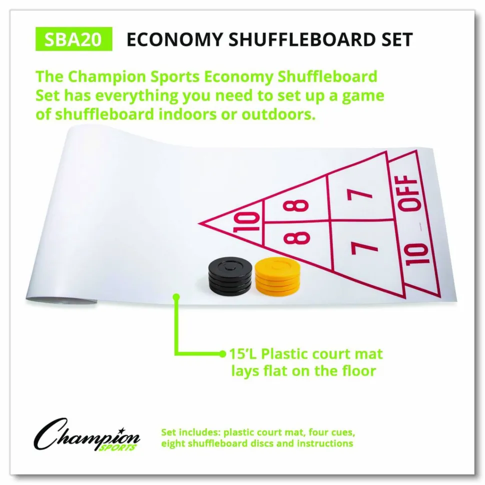 Champion Sports Blacktop Shuffleboard Set, (2) Two-Piece 51" Cues/(8) Discs/Sidewalk Chalk