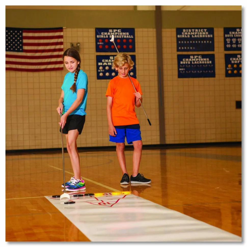 Champion Sports Blacktop Shuffleboard Set, (2) Two-Piece 51" Cues/(8) Discs/Sidewalk Chalk