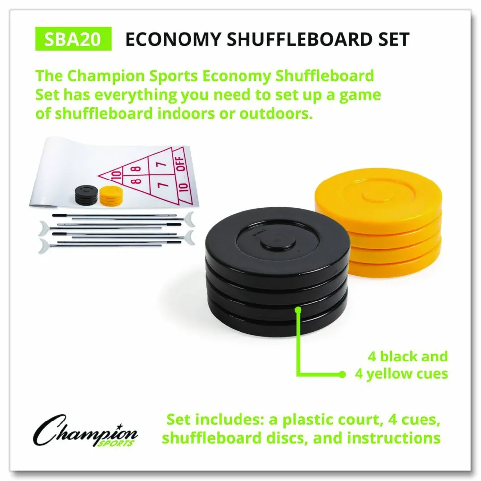 Champion Sports Blacktop Shuffleboard Set, (2) Two-Piece 51" Cues/(8) Discs/Sidewalk Chalk