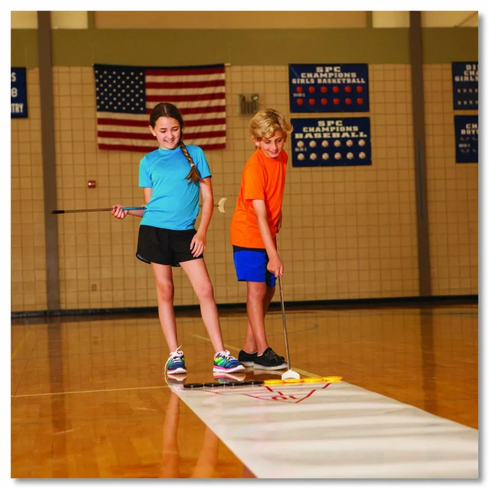 Champion Sports Blacktop Shuffleboard Set, (2) Two-Piece 51" Cues/(8) Discs/Sidewalk Chalk