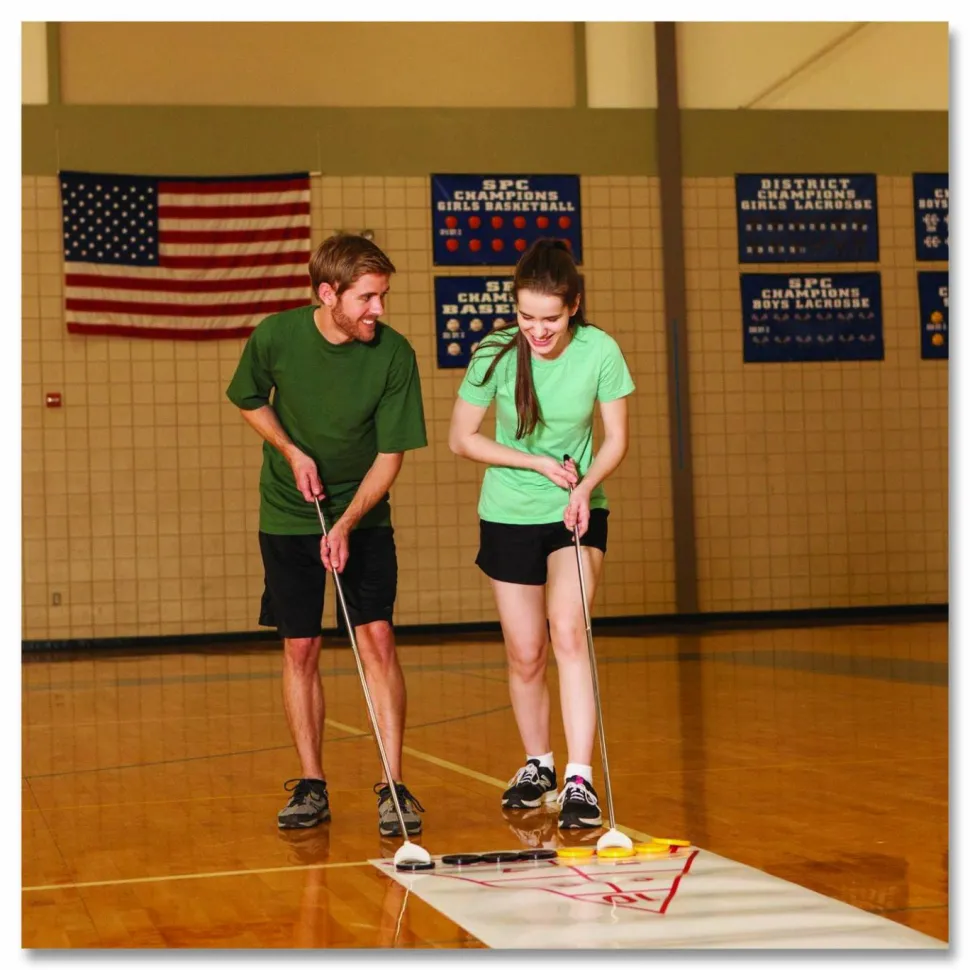 Champion Sports Blacktop Shuffleboard Set, (2) Two-Piece 51" Cues/(8) Discs/Sidewalk Chalk