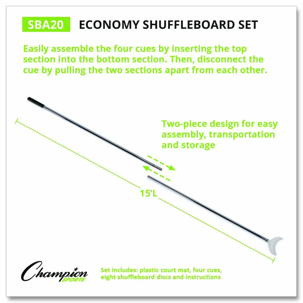 Champion Sports Blacktop Shuffleboard Set, (2) Two-Piece 51" Cues/(8) Discs/Sidewalk Chalk
