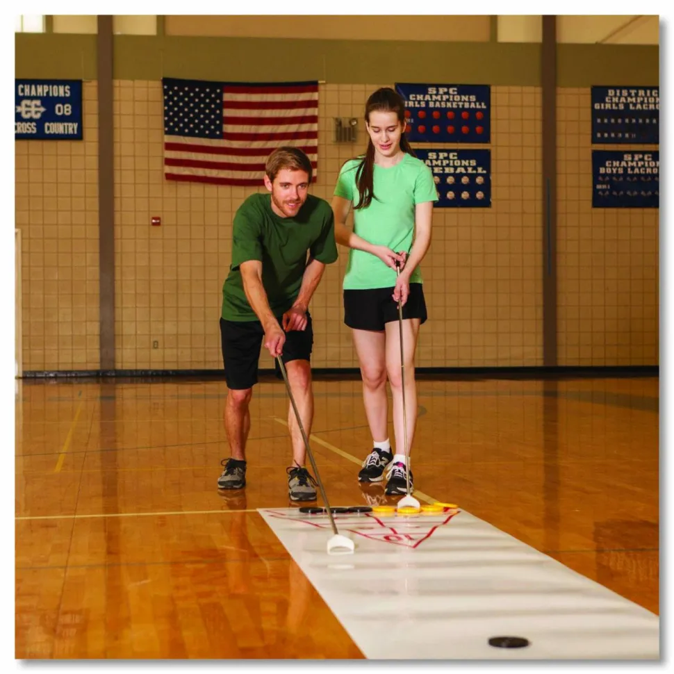 Champion Sports Blacktop Shuffleboard Set, (2) Two-Piece 51" Cues/(8) Discs/Sidewalk Chalk