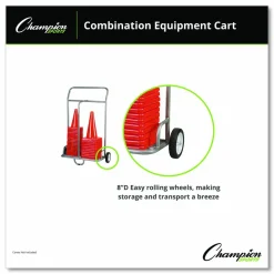 Champion Sports Combination Equipment Cart, Metal, 132 lb Capacity, 16 x 32 x 48, Silver