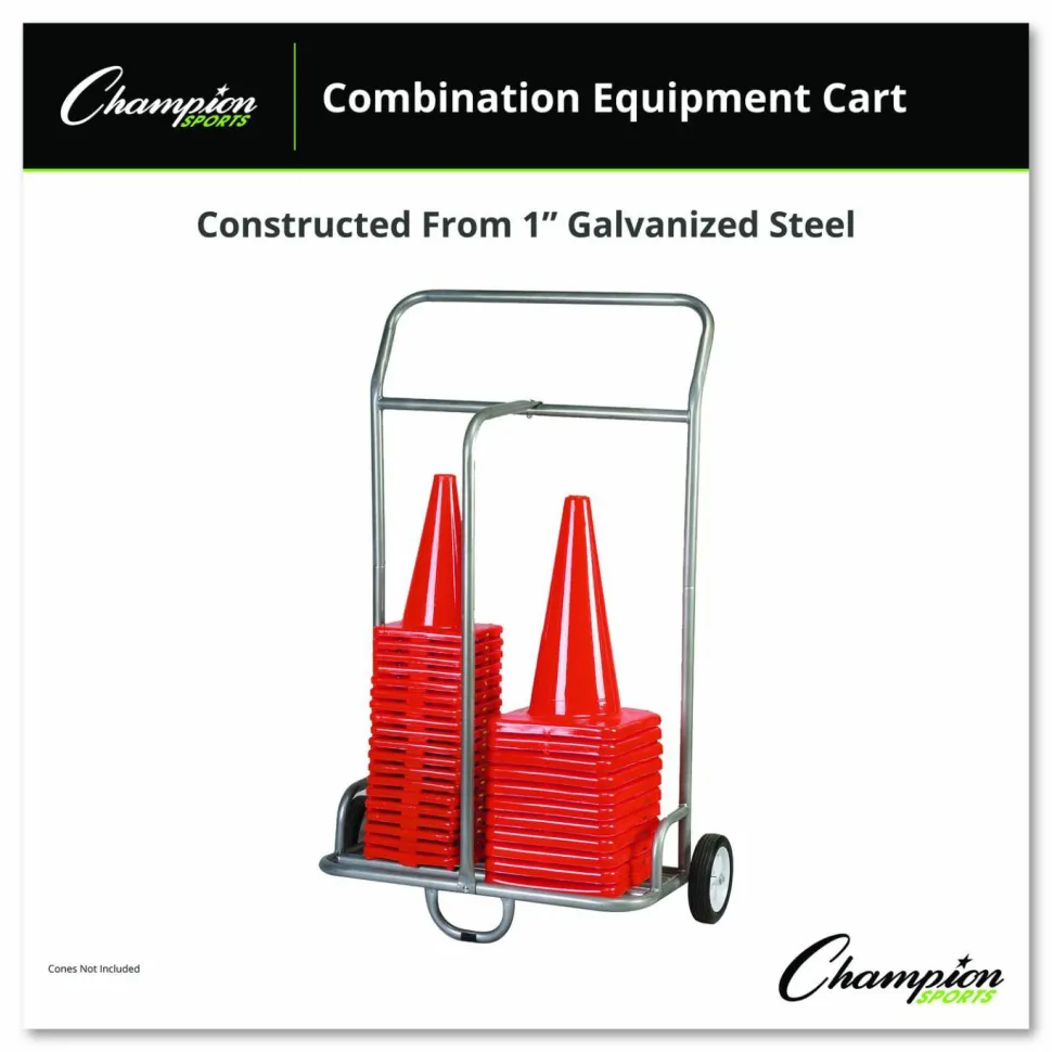 Champion Sports Combination Equipment Cart, Metal, 132 lb Capacity, 16 x 32 x 48, Silver