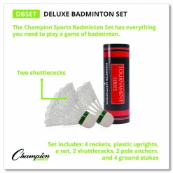 Champion Sports Deluxe Badminton Set, 20 ft Net with 4 Rackets, 2 Shuttlecocks