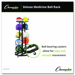 Champion Sports Deluxe Five-Row Mobile Medicine Ball Rack, Metal, 198 lb Capacity, 25