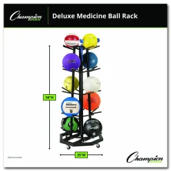 Champion Sports Deluxe Five-Row Mobile Medicine Ball Rack, Metal, 198 lb Capacity, 25
