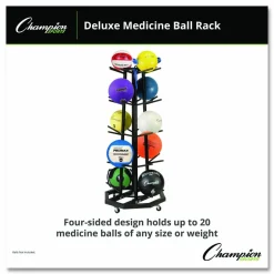 Champion Sports Deluxe Five-Row Mobile Medicine Ball Rack, Metal, 198 lb Capacity, 25