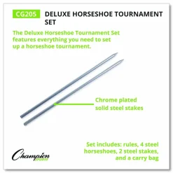 Champion Sports Deluxe Horseshoe Tournament Set, 4 Horseshoes/2 Stakes/Carry Bag/Rule Sheet