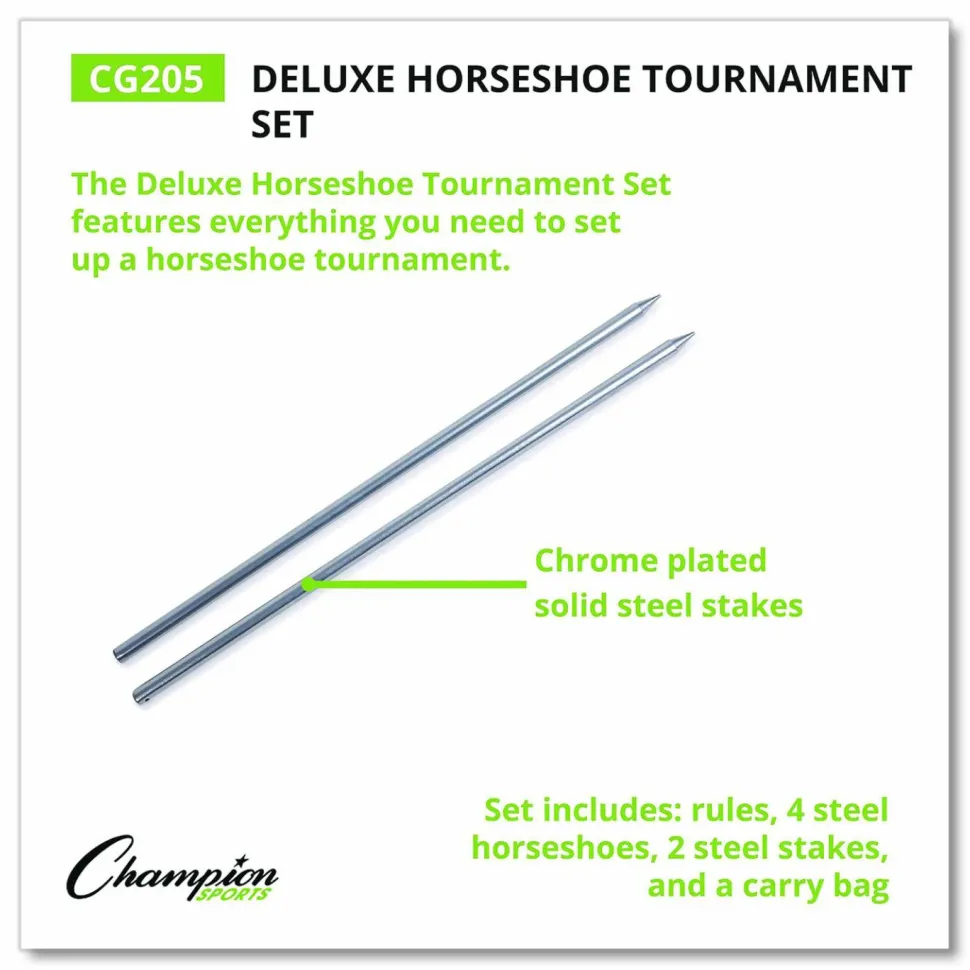 Champion Sports Deluxe Horseshoe Tournament Set, 4 Horseshoes/2 Stakes/Carry Bag/Rule Sheet