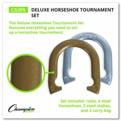 Champion Sports Deluxe Horseshoe Tournament Set, 4 Horseshoes/2 Stakes/Carry Bag/Rule Sheet