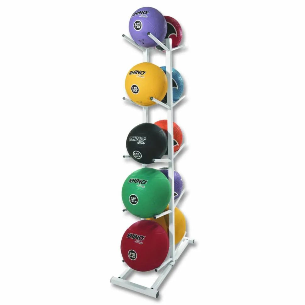 Champion Sports Double Medicine Ball Tree, 12" x 23" x 51", White