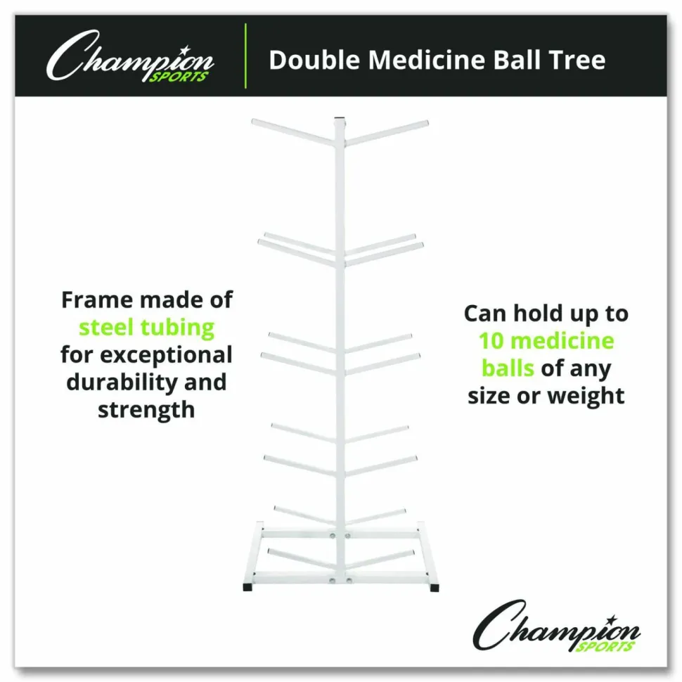 Champion Sports Double Medicine Ball Tree, 12" x 23" x 51", White