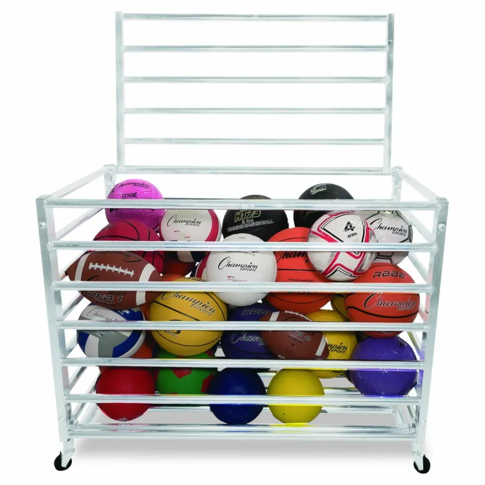 Champion Sports Economy Locking Ball Carrier, Metal, 264 lb Capacity, 23" x 45" x 32", White