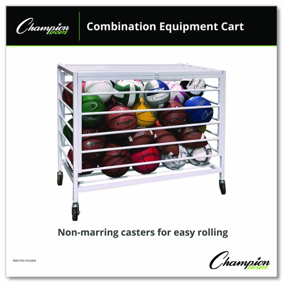 Champion Sports Economy Locking Ball Carrier, Metal, 264 lb Capacity, 23" x 45" x 32", White