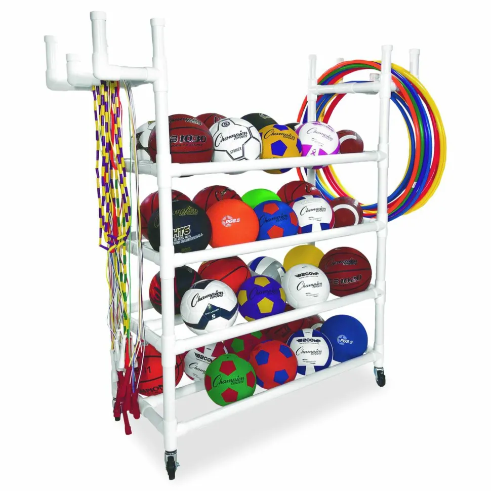 Champion Sports Equipment Cart, Plastic, 176 lb Capacity, 19 x 61 x 62, White