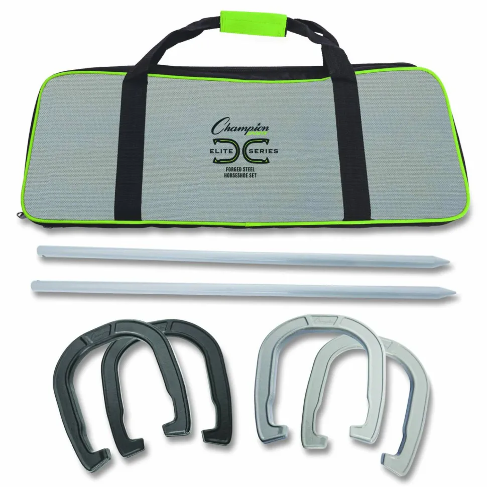 Champion Sports Forged Steel Horseshoe Set, 4 Horseshoes/2 Stakes/Carry Bag/Rules Sheet