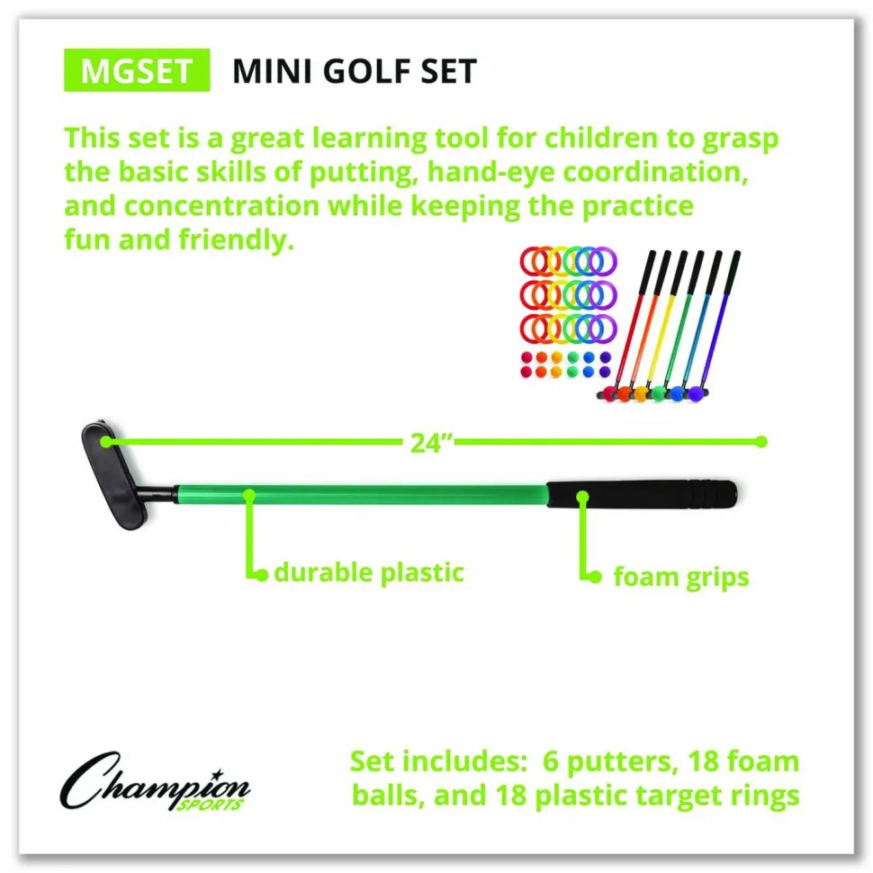 Champion Sports Mini Golf Set, 12 Balls/6 Putters/18 Rings/3 Target Holes