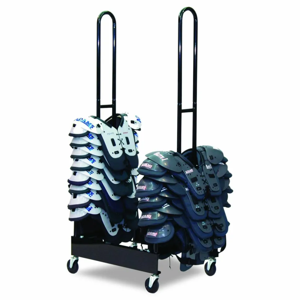 Champion Sports Mobile Two-Stack Shoulder Pad Rack, Metal, 176 lb Capacity, 24" x 30" x 69", Black